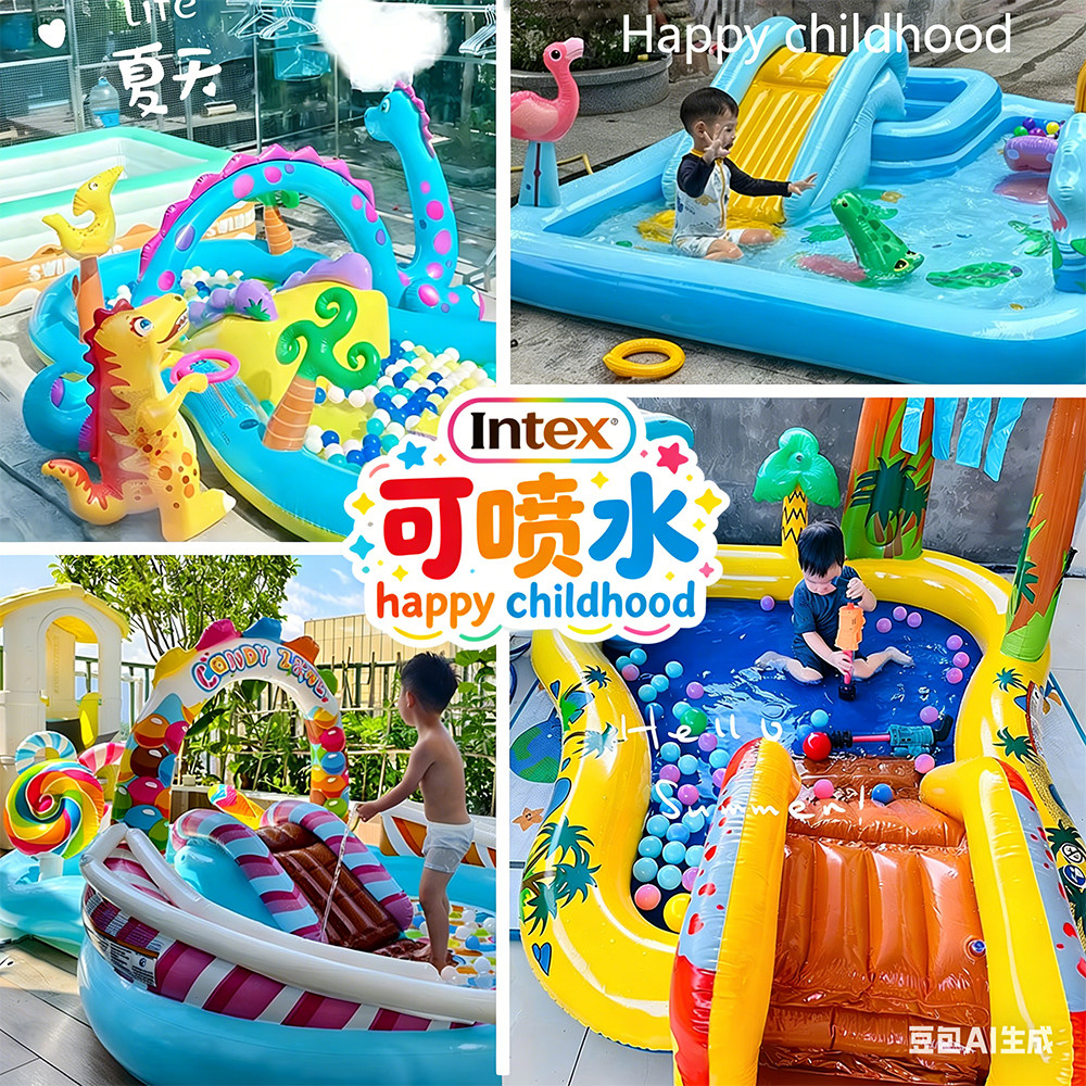 儿童充气游泳池家庭大号海洋球池家用宝宝喷水戏水池城堡intex