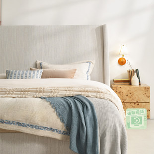 番茄设计出品/愫音床/侘寂风日式极简主卧床美式棉麻布艺齐边软床