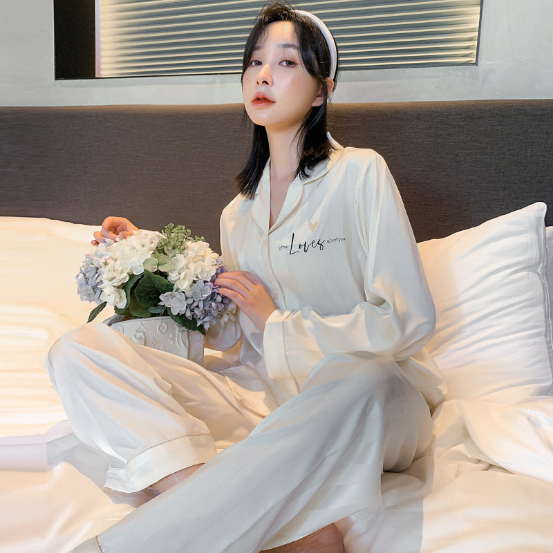 남성과 여성을위한 DGVV 실크 커플 잠옷 하이 엔드 100% 뽕나무 실크 여름 얇은 긴팔 바지 투피스 홈웨어 세트
