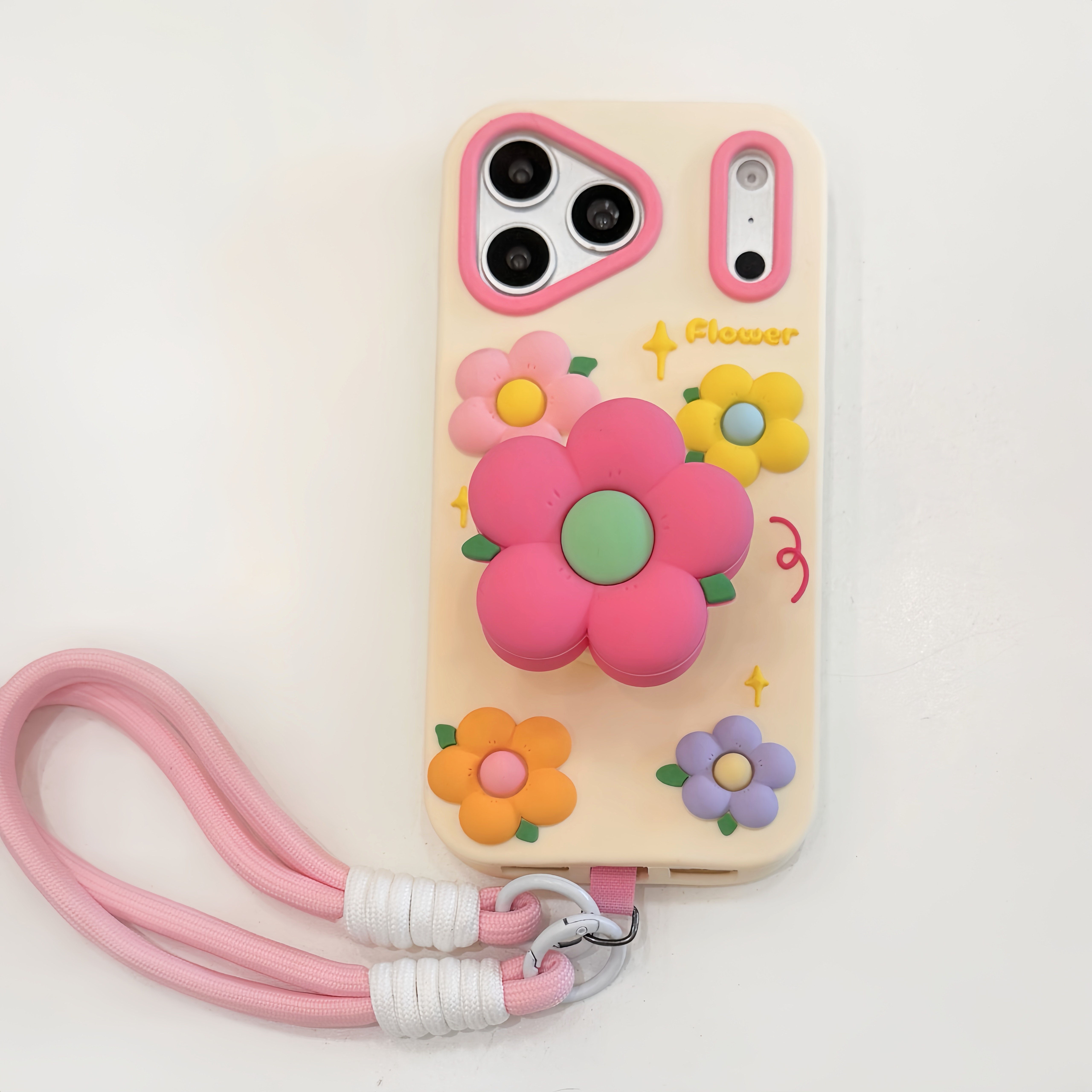 支架多色花适用苹果17promax手机壳硅胶iPhone16pro按键全包卡通可爱花15promax女性13pm防摔14保护壳