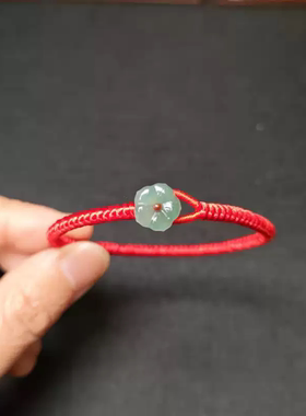 翡翠花朵金刚结红绳手链小巧精致