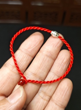 本命年红色纯银转运珠红绳手链