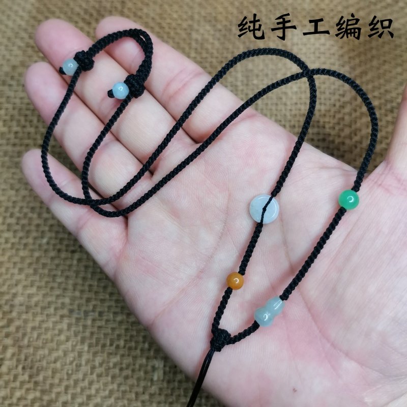 翡翠平安扣吊坠挂绳黑绳手工编织葫芦观音貔貅挂件绳可调节项链绳