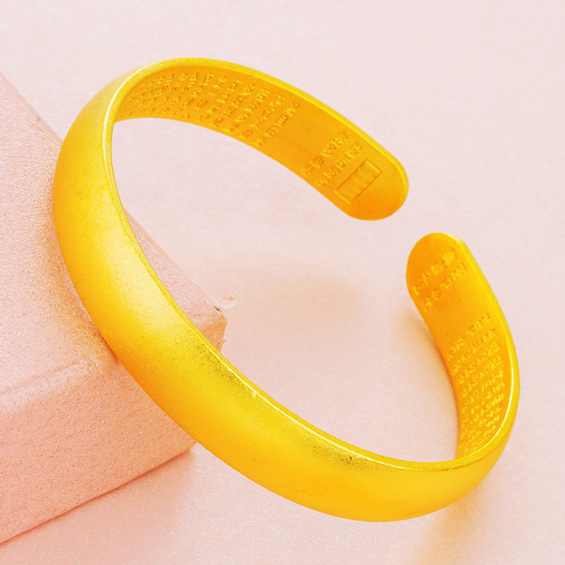 越南沙金大悲咒心经开口手环女 仿黄金黄铜镀999黄金传承手镯古法