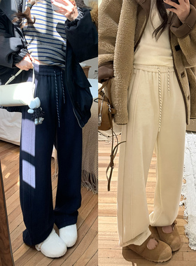 【现货4折】咖喱汤汤TGL【科技发热】米色加厚加绒直筒阔腿休闲裤