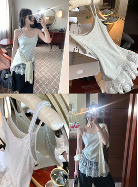 咖喱汤汤TGL【叠穿配方】白色蕾丝花边薄款吊带背心内搭打底衫女