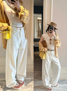 【现货4折】咖喱汤汤TGL【极简row白牛】白色直筒阔腿牛仔裤女夏