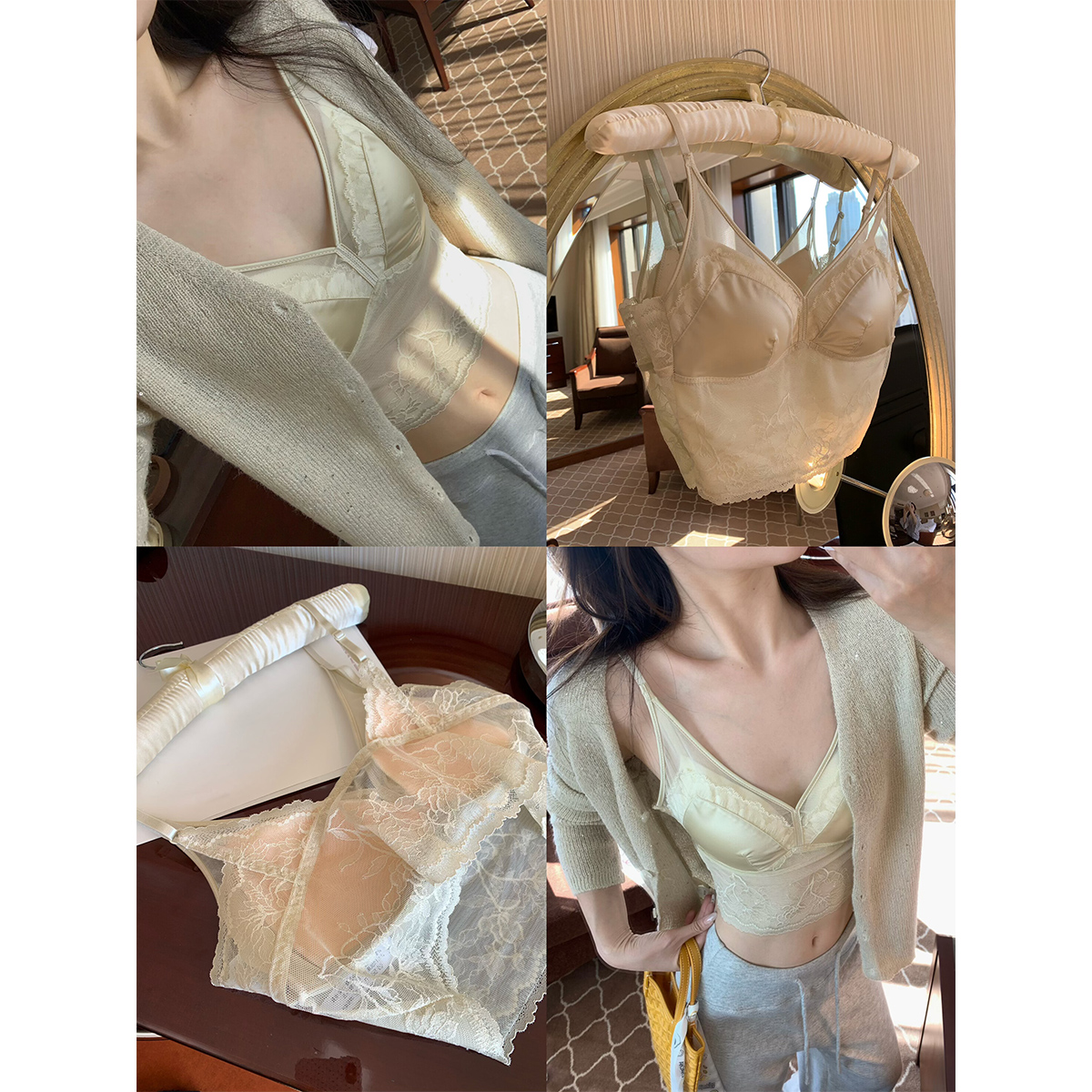 咖喱汤汤TGL【叠穿精灵】薄款v领花边蕾丝吊带内衣轻薄舒适透气女