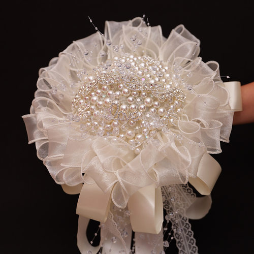 珍珠手捧花新娘出嫁结婚重工高级婚纱权杖diy材料包领证拍照礼物