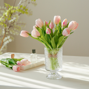 玐玖琦珥手感保湿 饰 花束郁金香高档仿真花假花客厅餐桌桌面摆设装