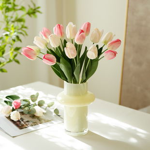 轻奢花束保湿 手感郁金香高端仿真花假花摆设客厅花艺摆件餐桌摆花