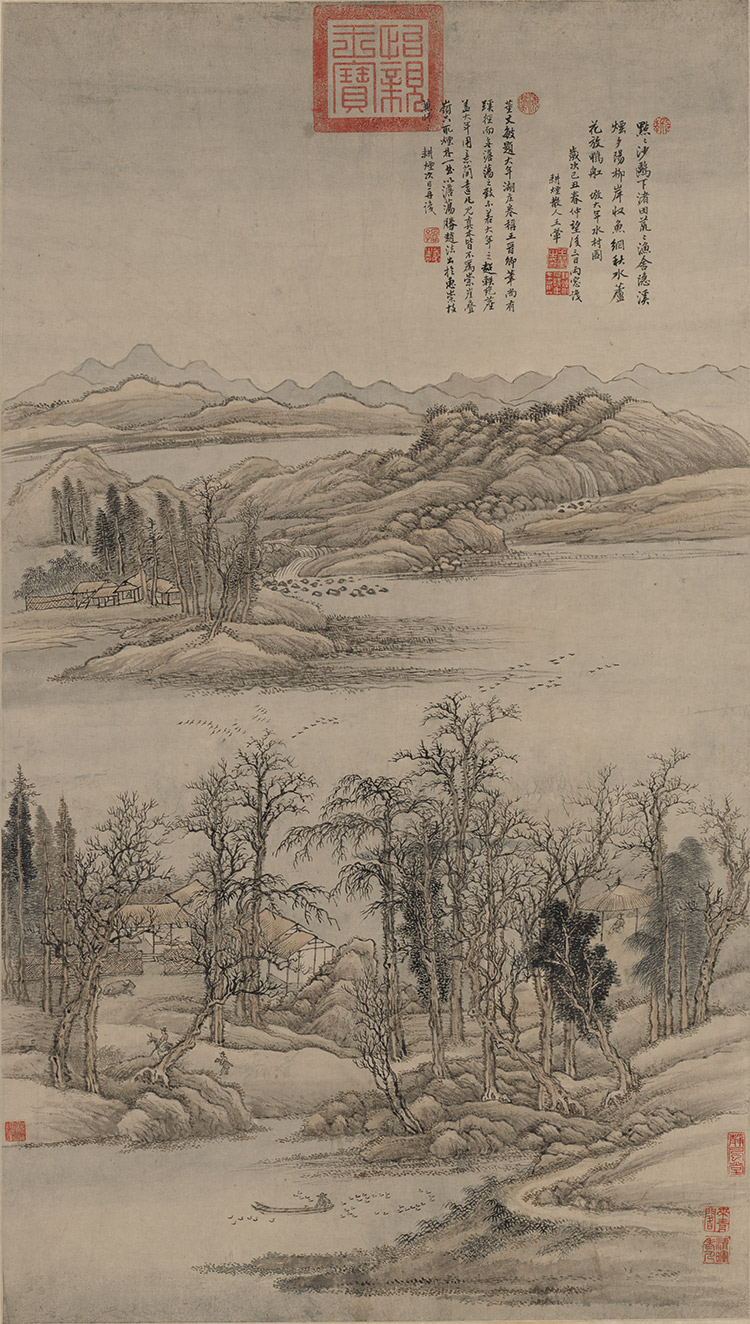 王翚仿大年水村图宣纸复制画高清