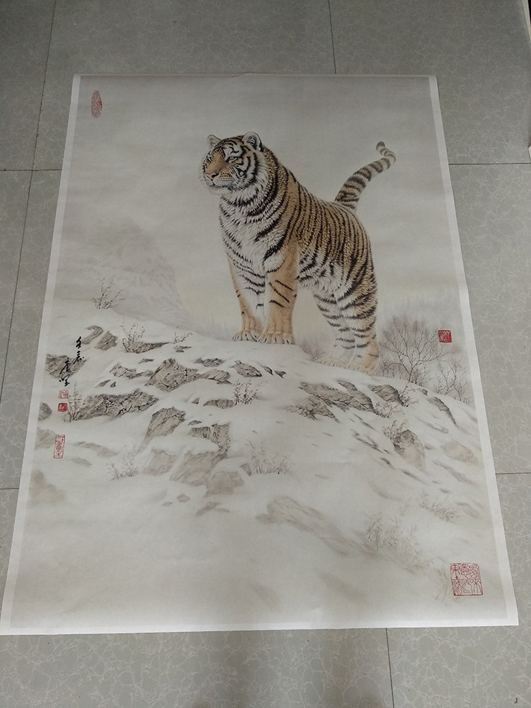 艺术微喷复制画唐坚国画老虎工笔画临摹画稿水墨画竖幅宣纸装饰画