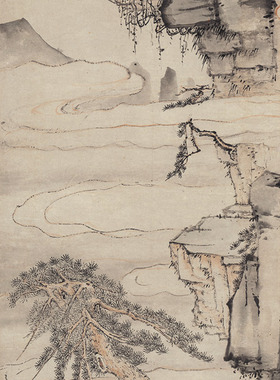 清初四僧弘仁黄山览胜图山水竖幅真迹复制画原大高清仿古装饰画