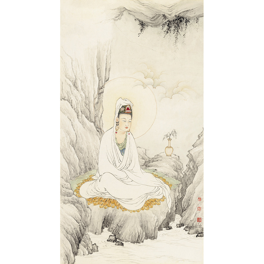 夏荆山028佛画观音国画人物画水墨画宣纸微喷复制画竖幅装饰画
