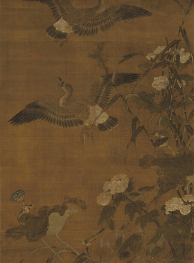 北宋崔白秋蒲蓉宾图台北故宫藏一比一复制画绢布微喷客厅仿古画