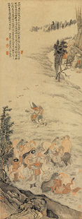 清四僧石涛番人秋猎图国画山水人物条幅真迹复制画仿古画宣纸画芯