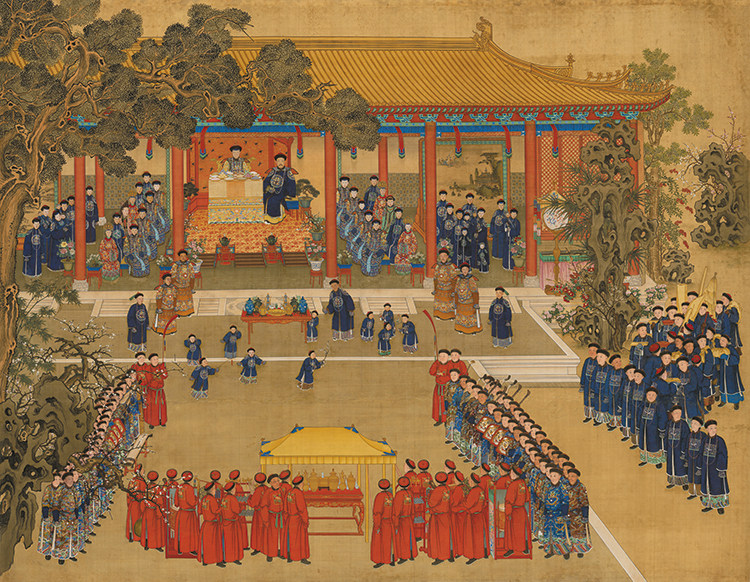 清人画颙琰万寿图国画人物横幅艺术微喷复制画高清绢画装饰画