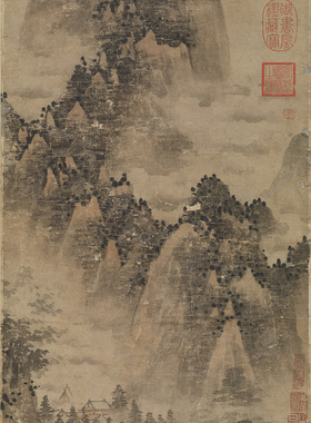 元朱叔重秋山疊翠台北故宫藏真迹复制画宣纸水墨画古画装饰画