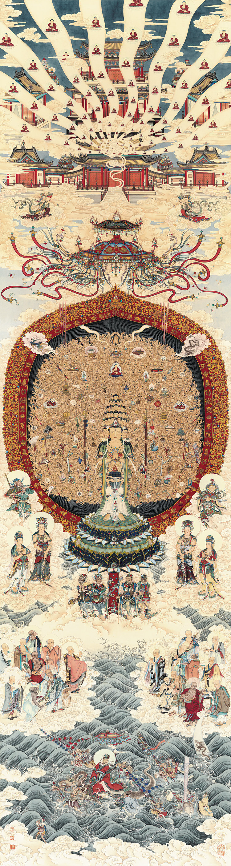 夏荆山144国画佛画千手观音像人物画艺术微喷复制宣纸画装饰画