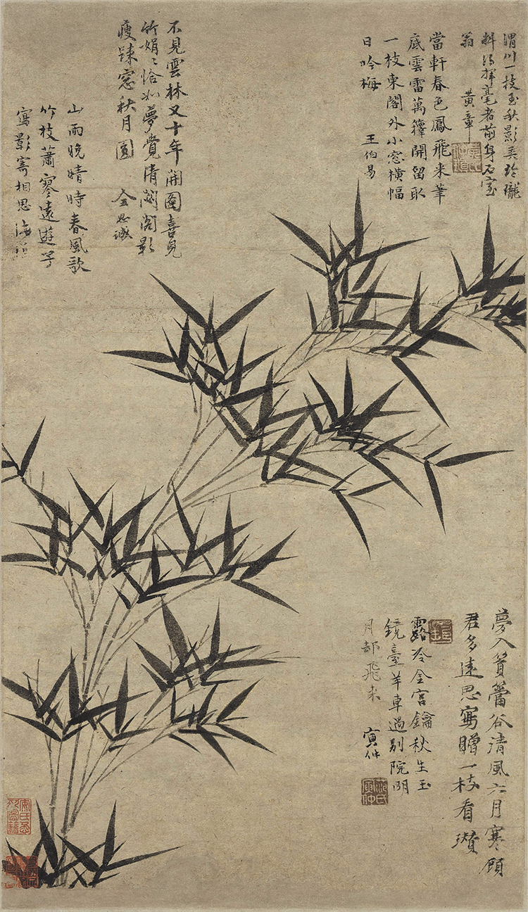 元倪瓒竹枝台北故宫名画复制品字画宣纸画心水墨竹子仿古装饰画 家居饰品 国画 原图主图