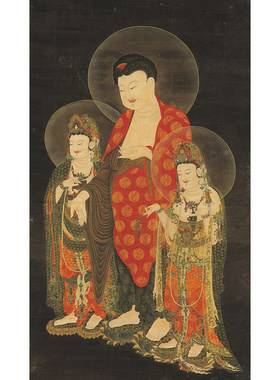 夏荆山-004-国画人物画西方三圣工笔画画稿艺术微喷仿古装饰画