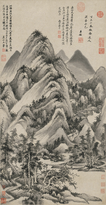 清王鉴仿梅道人溪亭山色图国画水墨山水画艺术微喷复制画宣纸画芯