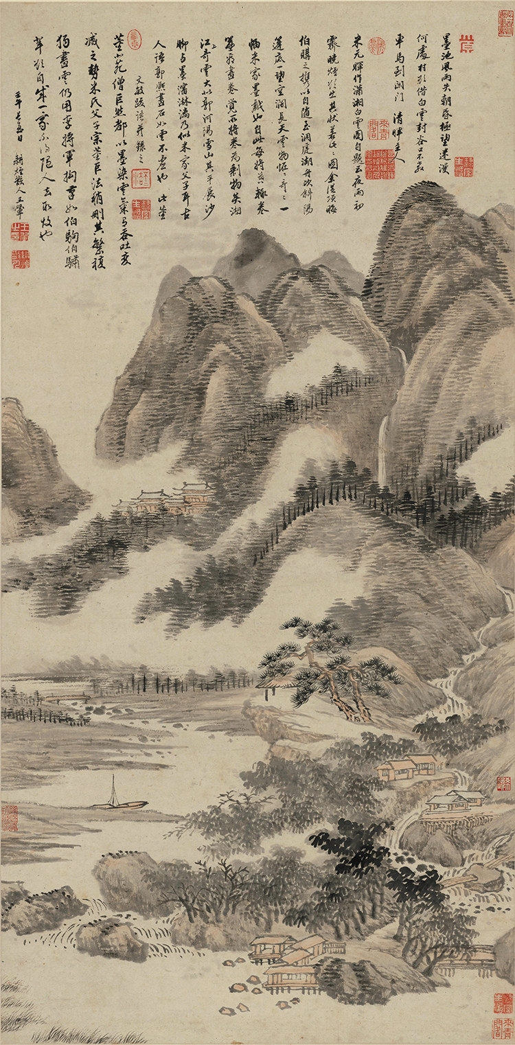 清王翚墨池风雨图国画水墨画山水画竖幅艺术微喷复制画宣纸画芯
