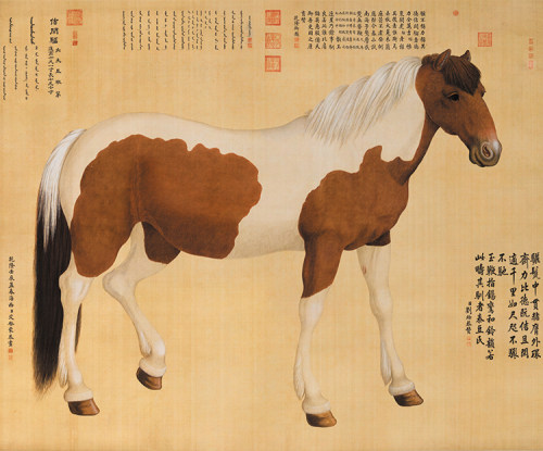 艾启蒙佶闲骝国画马工笔画绢画艺术微喷打印复制画高清装饰画