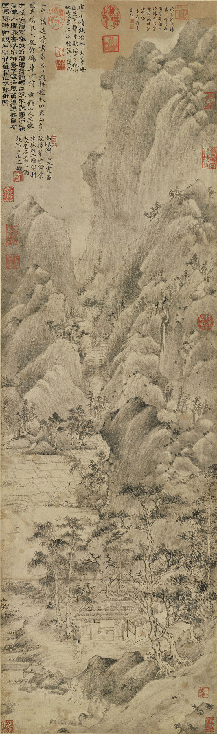 元王蒙谷口春耕图台北故宫名画微喷打印复制品字画宣纸画心装饰画