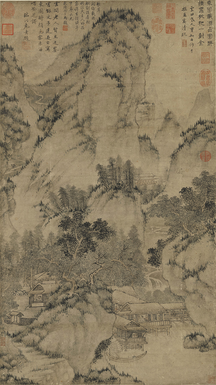 元曹知白东园载酒图国画山水人物仿古画名画艺术微喷宣纸复制画心