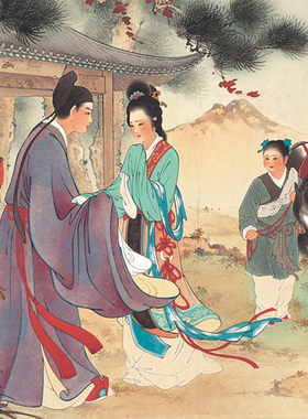 西厢记人物艺术微喷宣纸国画