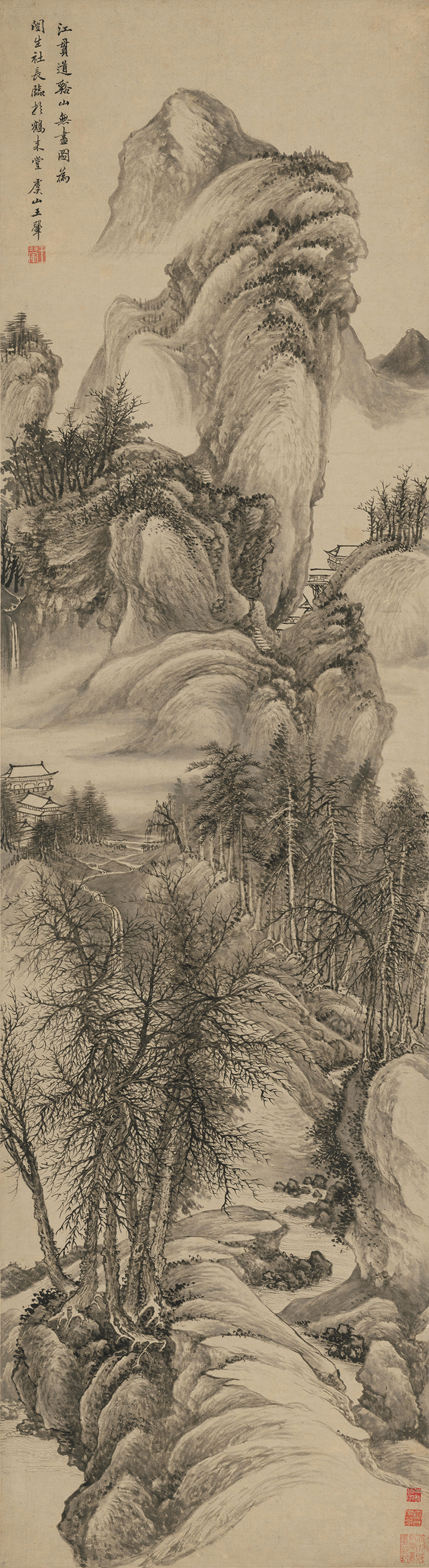 王翚仿江贯道溪山无尽图复制画