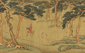 明文徵明春遊圖卷一比一复制品绢画台北故宫藏山水人物仿古装饰画