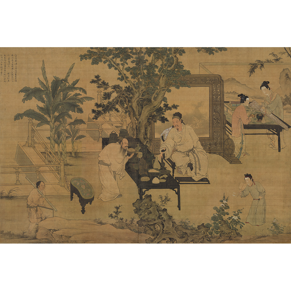 明杜堇玩古圖台北故宫藏绢布复制画古画人物中式装饰画心