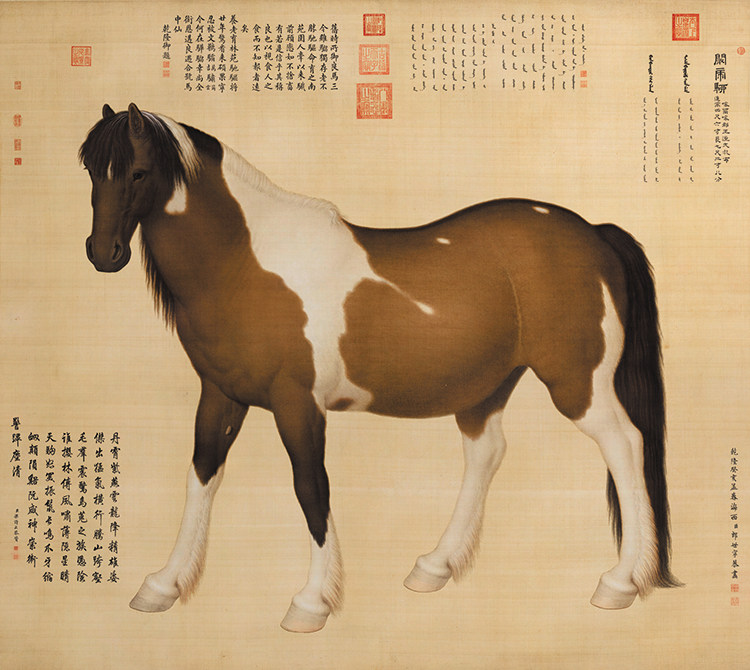 郎世宁阚虎骝国画马艺术微喷打印复制画绢画高清装饰画