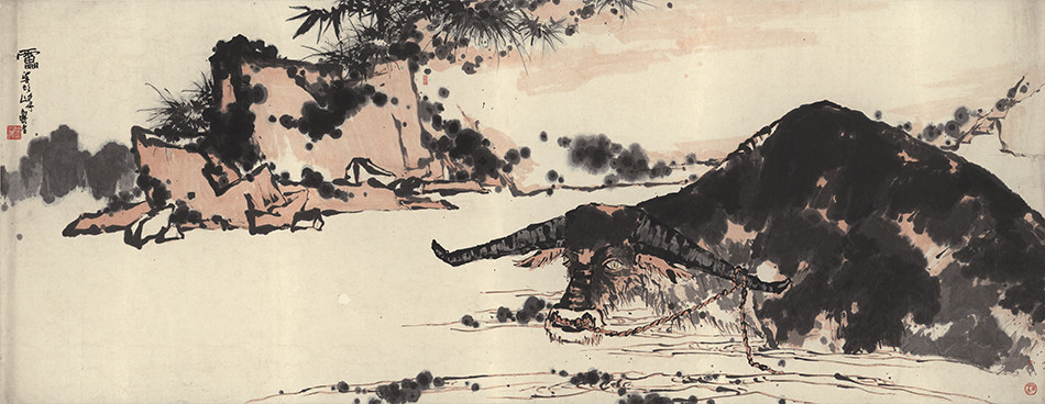 潘天寿夏塘水牛图国画水墨画山水画动物画艺术微喷复制画临摹画稿