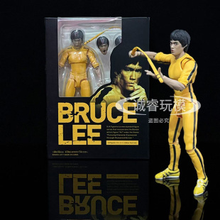 黄衣李小龙关节可动手办模型玩具公仔功夫明星截拳道人偶摆件