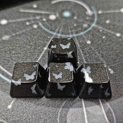 黑曜石色蝴蝶方向键帽增补图案透光IMD键帽磁轴机械键盘帽无刻