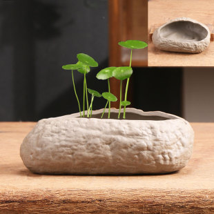 仿石头无孔铜钱草专用大小陶瓷花盆家用盆景水仙水培器皿清仓捡漏