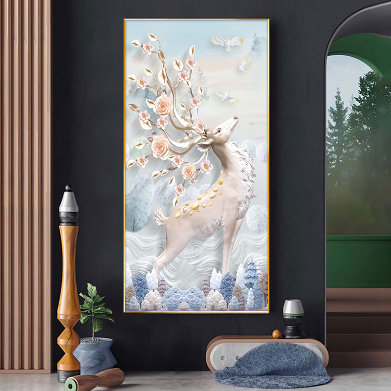 装饰画竖版走廊尽头挂画现代轻奢玄关过道侘寂风定制大尺寸落地画图片