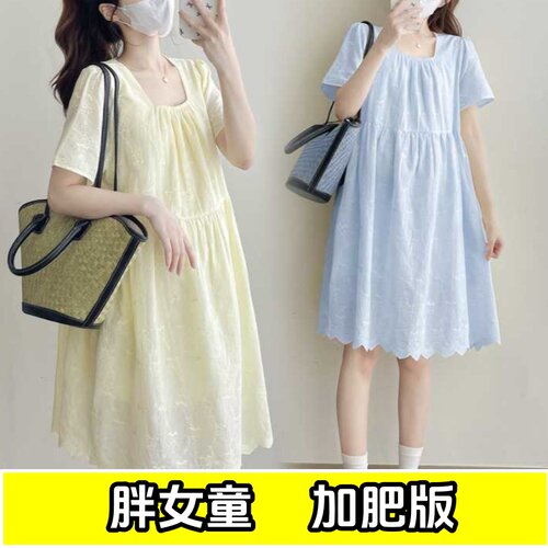 偏胖女童纯棉提花连衣裙夏季轻薄
