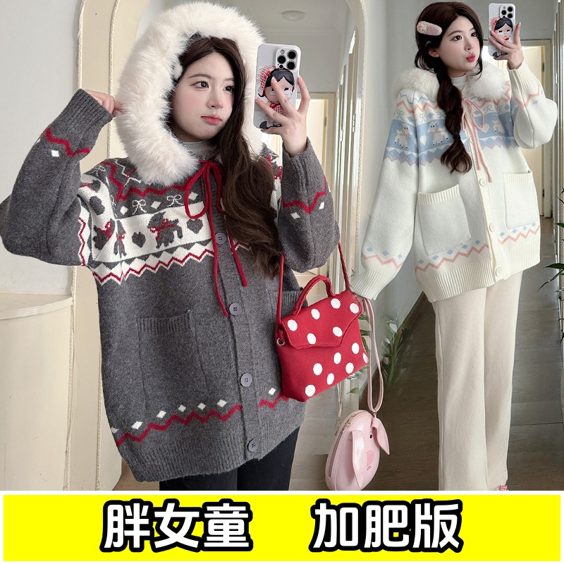 女大童毛衣外套秋冬款中学生加肥