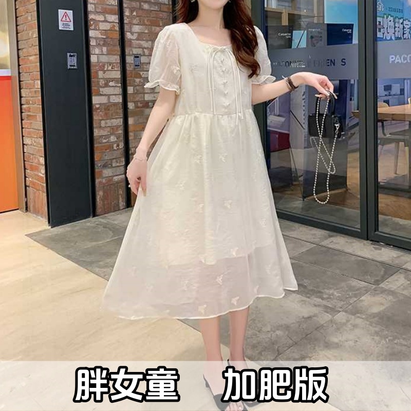 胖女童连衣裙夏加肥甜美宽松网纱