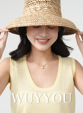 WUYYOU新款法式复古拉菲草帽春夏遮阳防晒帽镂空透气草编帽优雅风