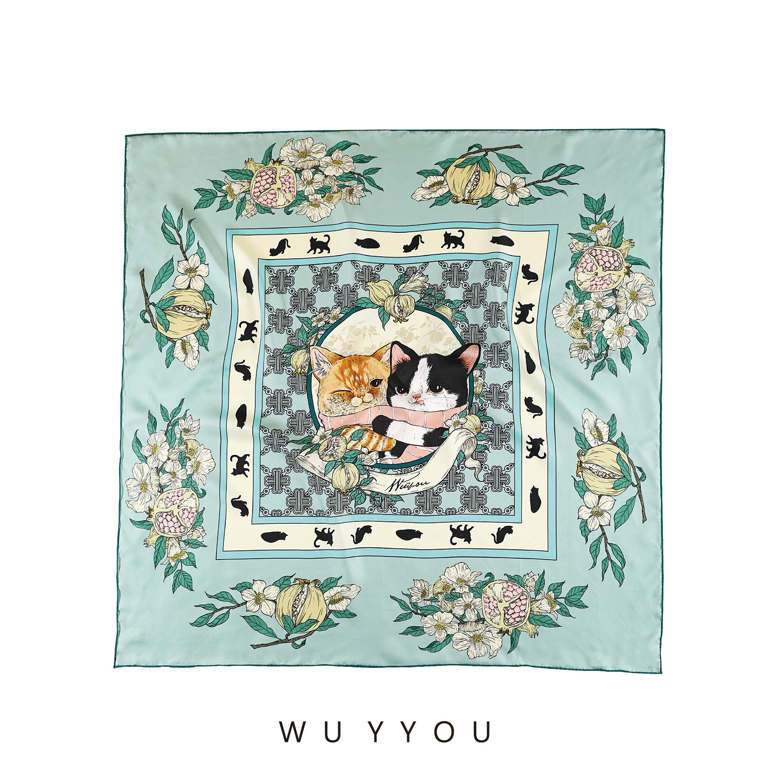 WUYYOU原创十二花令系列方巾春夏新款桑蚕丝巾女披肩系脖优雅法式