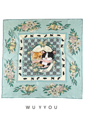 WUYYOU原创十二花令系列方巾春夏新款桑蚕丝巾女披肩系脖优雅法式