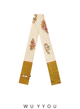 WUYYOU十二花令原创丝巾女春夏长条飘带真丝丝巾绑包加长法式轻奢