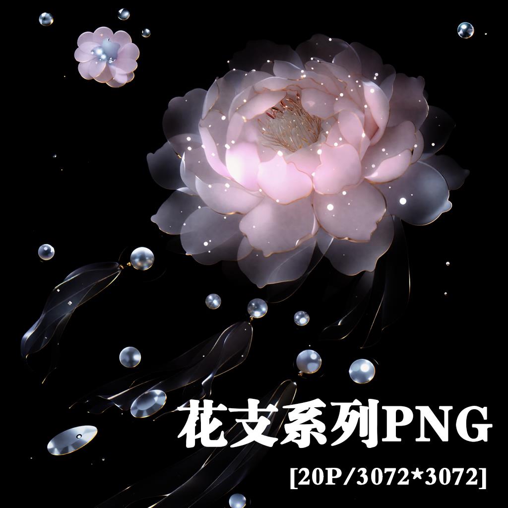 古风汉服花枝花朵png jpg高清免抠PS可商原创美工海报文游素材
