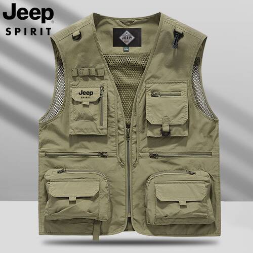 JEEP吉普马甲男士摄影钓鱼背心网眼多口袋工装马甲户外速干坎肩男